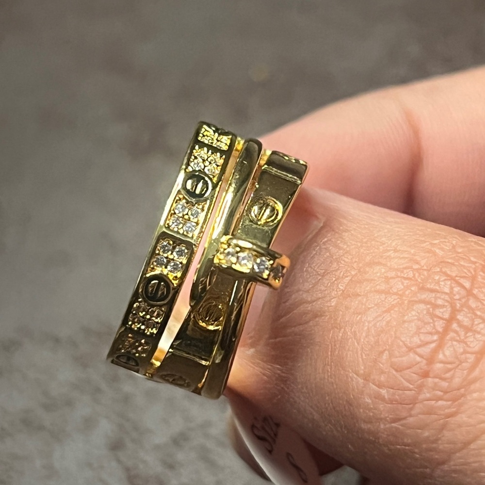 21K Gold Plated Nail Bracelet and Ring Set - Picture 2 of 8